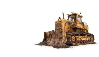 A powerful yellow bulldozer seen from the side, showcasing its rugged design and heavy-duty capabilities. photo