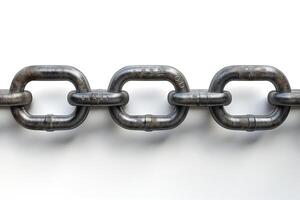 Close-up of sturdy steel chain links on a white background, symbolizing strength and connection. photo