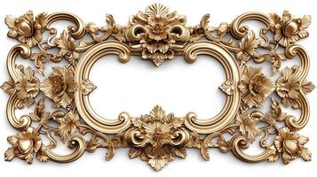 Ornate golden floral frame design with intricate patterns and detailed textures, perfect for elegance. photo