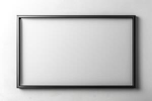 Elegant black-framed empty canvas on a minimalist white wall, perfect for displaying art. photo