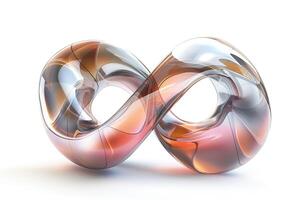 An elegant, translucent infinity symbol sculpture showcasing smooth curves and a mix of warm amber and cool gray tones. photo
