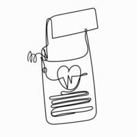 a drawing of a document with a heart on it continuous line vector