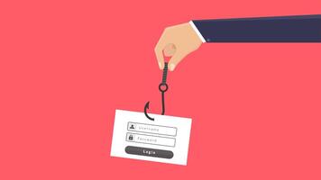 Hand holding hook over login form, great for cybersecurity concepts, hacking prevention, online security, password protection, phishing scams. video