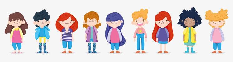 Colorful cartoon characters standing in a row vector