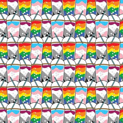 Seamless LGBT Boba Pattern For Wallpapers, Textiles, Asexual Flag Color Background, Vector Rainbow Design, Minimal Boba Sticker