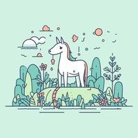 Unicorn illustration in a colorful landscape vector
