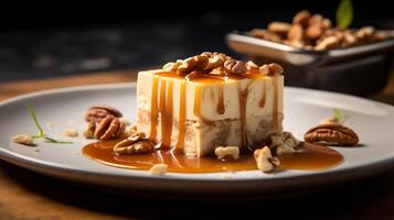 Caramel dessert with nuts photo