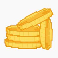 Pixel art floating gold coins, 8-bit digital currency vector