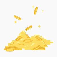 Pixel art stack of gold coins, 8-bit retro digital design vector