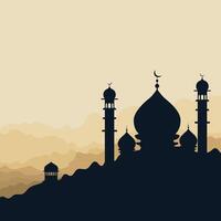 Mosque Silhouette at Sunset with mountains vector