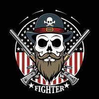a skull with a beard and guns in the background vector