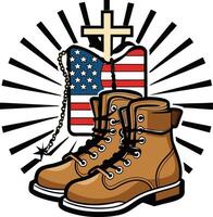 a pair of boots and a cross with an american flag vector