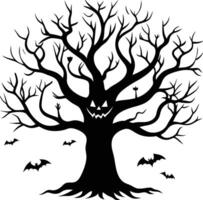 halloween tree with bats and a face vector