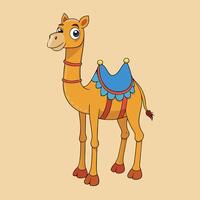 cartoon camel with saddle on a beige background vector