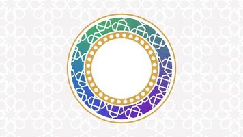 A beautiful circular frame with intricate Islamic geometric patterns, featuring a blend of gold and blue tones, perfect for elegant designs. video