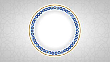 A beautiful circular frame with an intricate blue and gold Islamic geometric pattern, perfect for elegant invitations, banners, or decorative design use. video