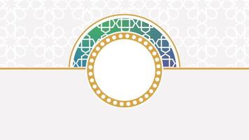 An elegant circular frame with vibrant Islamic patterns and a white center, ideal for text placement in a stylish and traditional setting. video