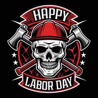 skull with hat and axes happy labor day vector