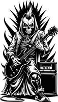 guitar player with skull on his head and guitar vector