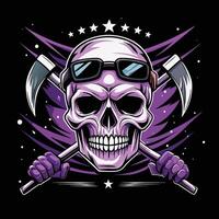 skull with sunglasses and axes on a black background vector