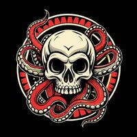 an octopus with a skull on a black background vector