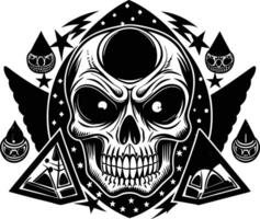 skull with moon and stars tattoo design vector
