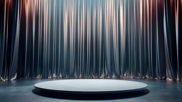 Elegant stage setting with flowing curtains and a central platform for presentations photo