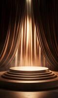 Elegant stage backdrop with curtains and spotlight for presentations and performances photo