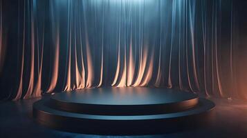 Dramatic Stage Setup with Dark Curtains and Spotlights creating a theatrical atmosphere photo