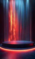 Elegant showcase podium with ethereal curtains in vibrant colors for digital projects photo