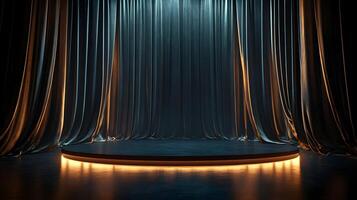Elegant Stage with Draped Curtains and Illuminated Platform for Performances photo