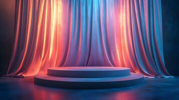 Elegant stage with shimmering curtains creating an artistic and dreamy atmosphere photo