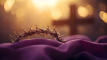 Crown of Thorns and Cross Symbolizing Passion, Sacrifice, and Hope of Easter Time photo