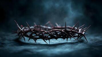 Crown of Thorns Immersed in Shadow, Representing Sacrifice, Redemption and Eternal Hope photo