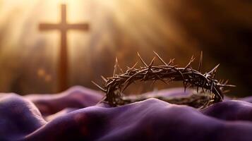 Symbolic representation of Jesus Christ's crucifixion, Crown of thorns with cross photo