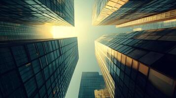Skyscrapers soaring towards a bright future, symbolizing ambition and financial success photo