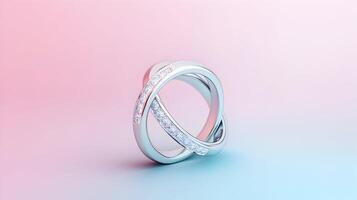 Elegant silver ring adorned with sparkling diamonds on a gradient pastel background photo