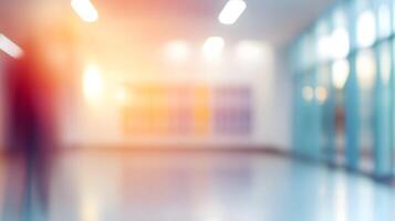 Bright Modern School Hallway Soft Defocus, creating a vibrant and inviting educational space photo