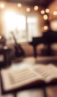 Serene Music Room Ambience with Instruments and Sheet Music in Soft Focus Dreamscape. photo