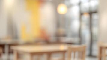 Blurred Interior View with Tables and Soft Light, Abstract Background for Design Elements photo