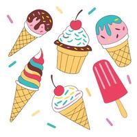 ice cream and ice cream cones are shown in this illustration vector