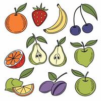 a set of fruit icons, including strawberries, cherries, and oranges vector