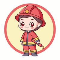 a cartoon fireman with a hose and a red hat vector