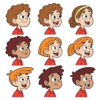 cartoon boy and girl faces with different expressions vector