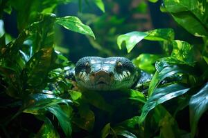Green Tree Python Hiding in the Jungle Foliage photo