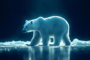 Polar bear walking on thin ice during night in the arctic photo