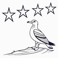 Seagull and Stars Illustration Simple Line Art Design vector