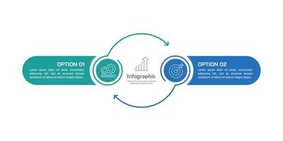 Circle labels infographic with 2 arrows on the process to success. Presentation, Strategy and Plan. vector