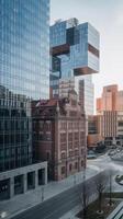 A city with tall buildings and a clock tower photo