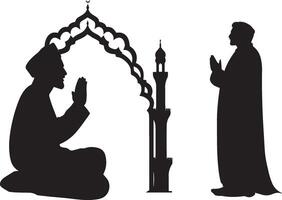 Ramzan Sharif two person Pray silhouette isolated on white background vector